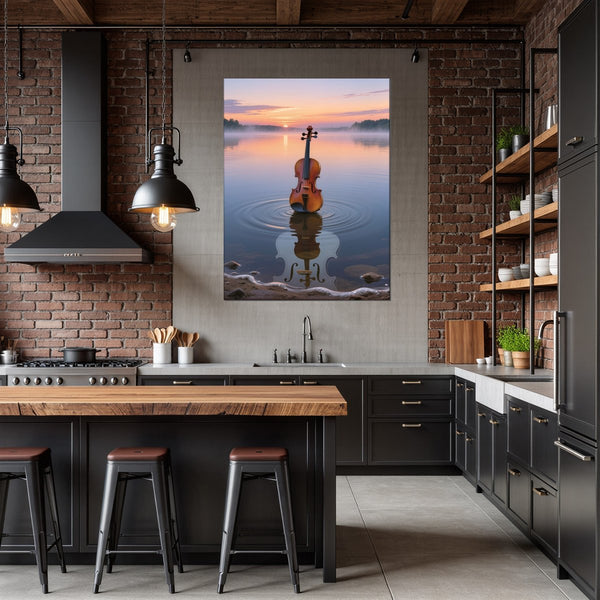 Poster Wandbild Melodien des Sonnenaufgangs fuer Kueche und Esszimmer dunkelanthrazit Hochformat