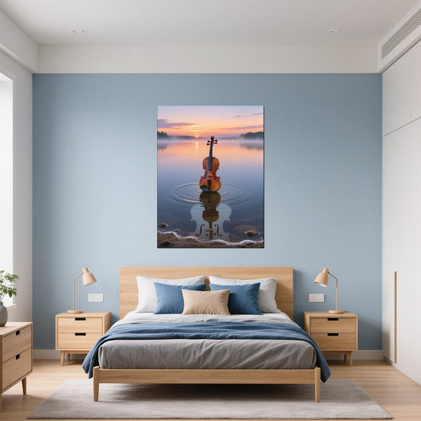 Poster Wandbild Melodien des Sonnenaufgangs fuer Schlafzimmer blau Hochformat