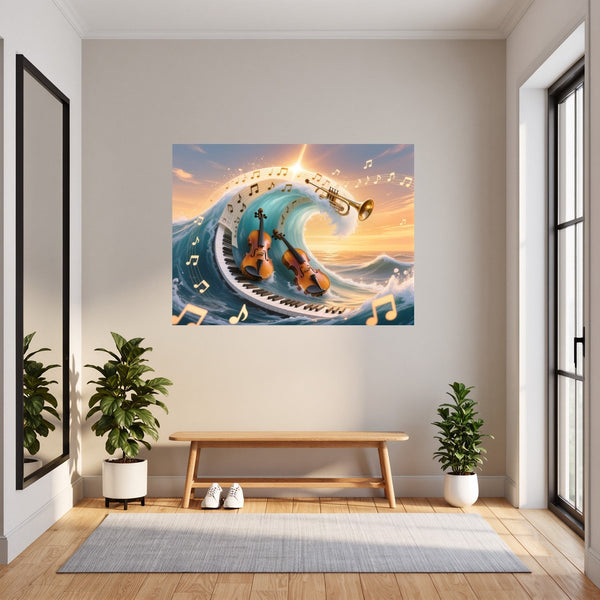 Poster Wandbild Musik und Wellen fuer Flur und Eingang grauoderbeige Querformat