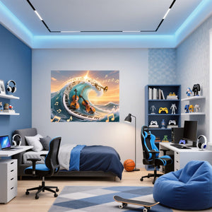 Poster Wandbild Musik und Wellen fuer Jugendzimmer blau Querformat