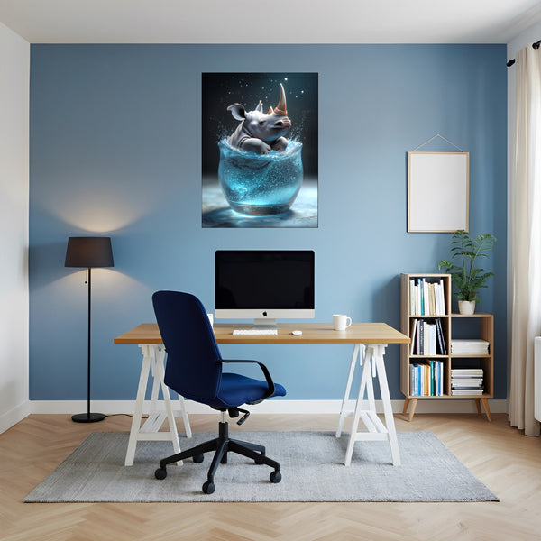 Poster Wandbild Rhinoliebe im Glas fuer Buero und Arbeitszimmer blau Hochformat