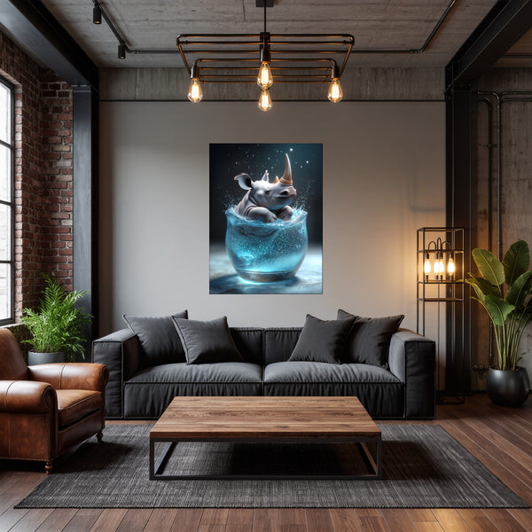 Poster Wandbild Rhinoliebe im Glas fuer Wohnzimmer dunkelanthrazit Hochformat