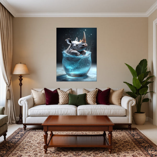 Poster Wandbild Rhinoliebe im Glas fuer Wohnzimmer warmeFarben Hochformat