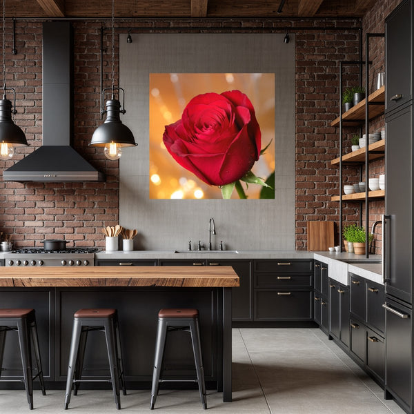 Poster Wandbild Rote Rose in voller Blüte B-00017 fuer Kueche und Esszimmer dunkelanthrazit Quadrat