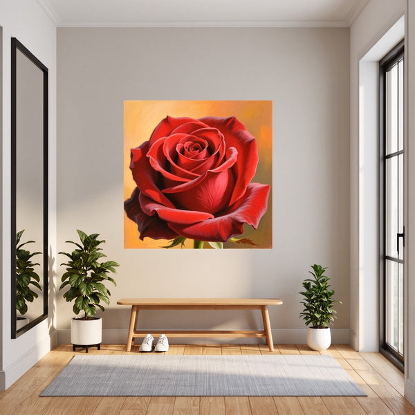 Poster Wandbild Rote Rose in voller Blüte fuer Flur und Eingang dunkelanthrazit Quadrat