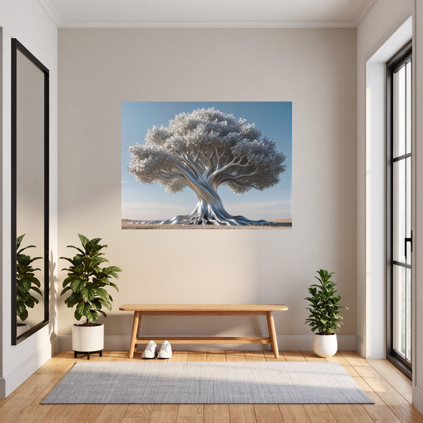 Poster Wandbild Silberner Baum fuer Flur und Eingang grauoderbeige Querformat