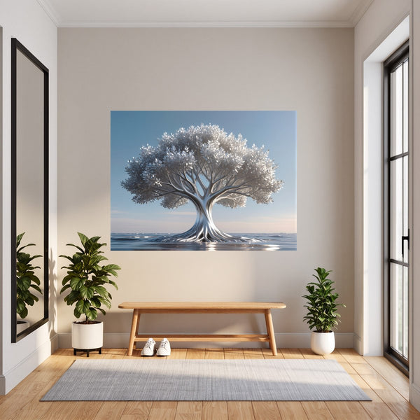 Poster Wandbild Silberner Baum im Wasser fuer Flur und Eingang dunkelanthrazit Querformat
