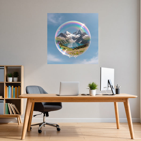 Poster Wandbild Traumhafte Berglandschaft in einer Seifenblase fuer Buero und Arbeitszimmer warmeFarben Quadrat