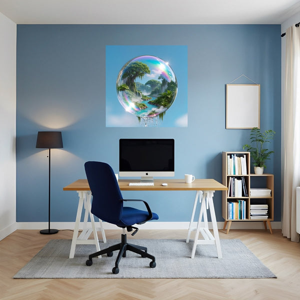 Poster Wandbild Traumhafte Natur im Seifenblasen-Motiv fuer Buero und Arbeitszimmer blau Quadrat