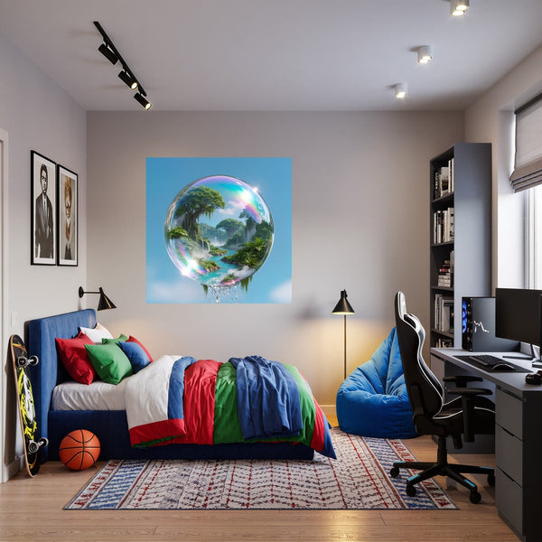 Poster Wandbild Traumhafte Natur im Seifenblasen-Motiv fuer Jugendzimmer warmeFarben Quadrat