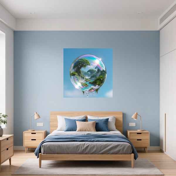 Poster Wandbild Traumhafte Natur im Seifenblasen-Motiv fuer Schlafzimmer blau Quadrat