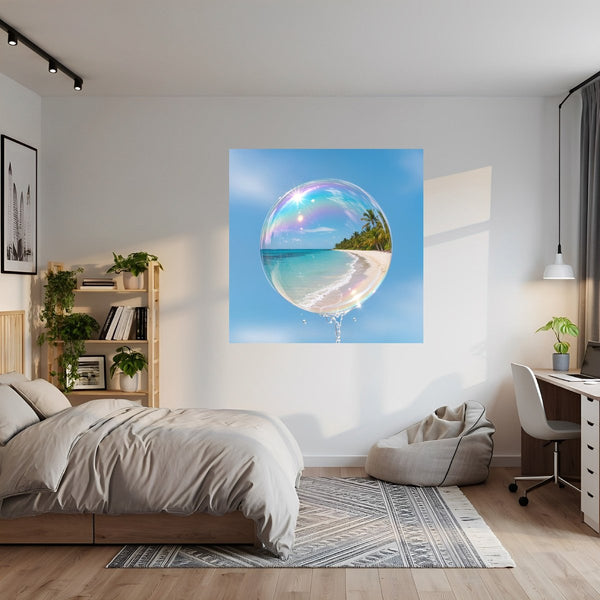 Poster Wandbild Traumhafte Strandansicht in einer Seifenblase fuer Jugendzimmer grauoderbeige Quadrat
