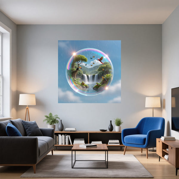 Poster Wandbild Tropische Traumwelt fuer Wohnzimmer blau Quadrat