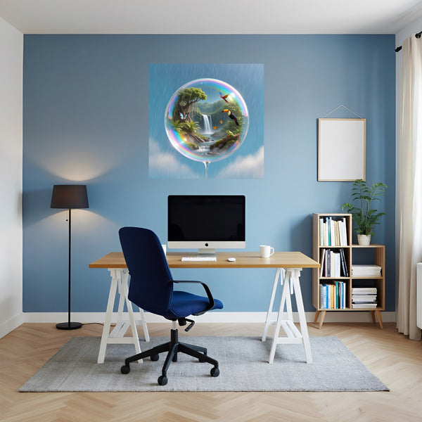 Poster Wandbild Tropischer Traum in einer Seifenblase fuer Buero und Arbeitszimmer blau Quadrat