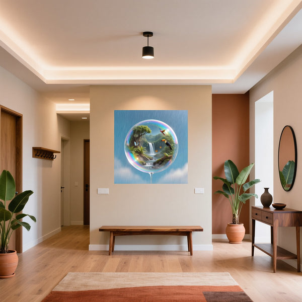 Poster Wandbild Tropischer Traum in einer Seifenblase fuer Flur und Eingang warmeFarben Quadrat