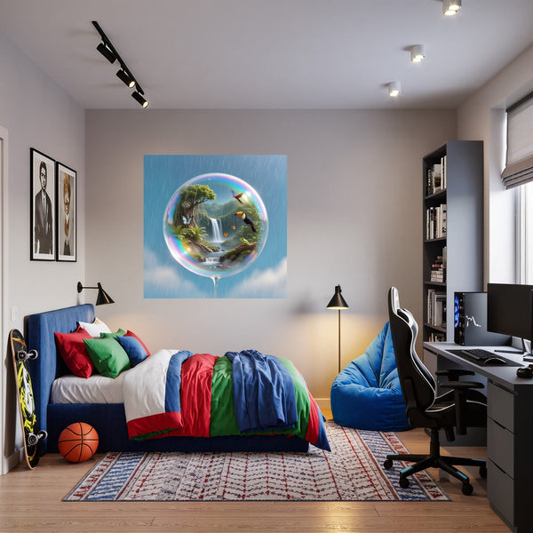 Poster Wandbild Tropischer Traum in einer Seifenblase fuer Jugendzimmer warmeFarben Quadrat