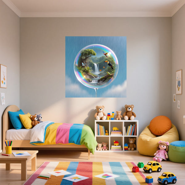 Poster Wandbild Tropischer Traum in einer Seifenblase fuer Kinderzimmer Quadrat