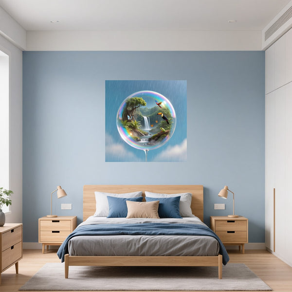 Poster Wandbild Tropischer Traum in einer Seifenblase fuer Schlafzimmer blau Quadrat