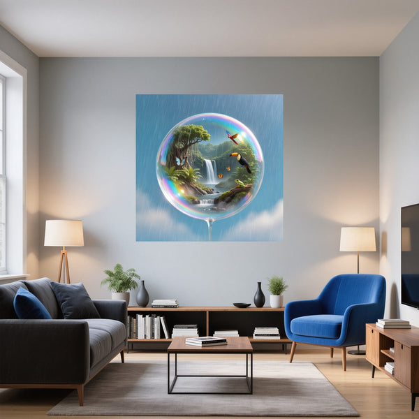 Poster Wandbild Tropischer Traum in einer Seifenblase fuer Wohnzimmer blau Quadrat