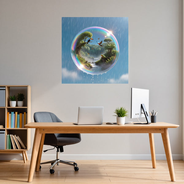 Poster Wandbild Tropisches Paradies in einer Seifenblase fuer Buero und Arbeitszimmer warmeFarben Quadrat