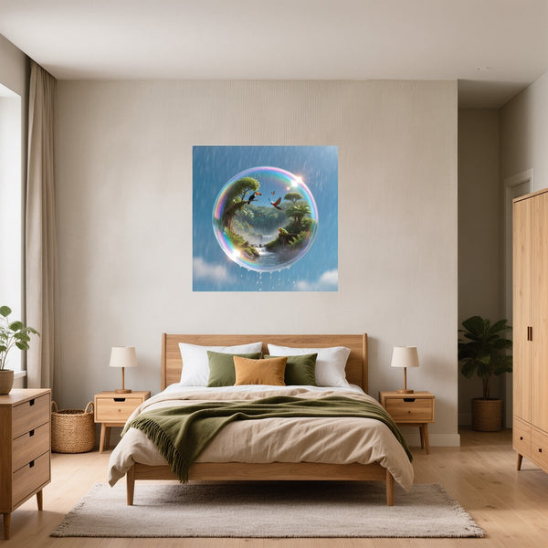 Poster Wandbild Tropisches Paradies in einer Seifenblase fuer Schlafzimmer gruen Quadrat