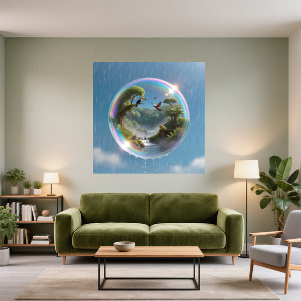 Poster Wandbild Tropisches Paradies in einer Seifenblase fuer Wohnzimmer gruen Quadrat
