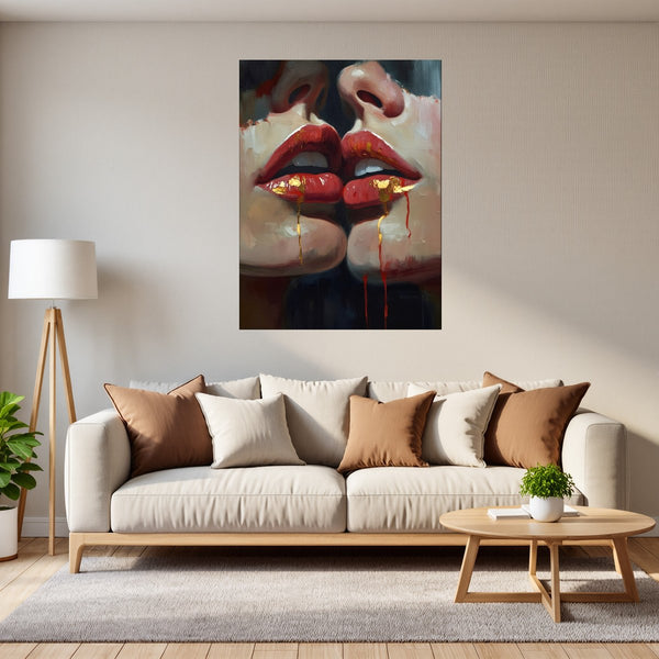 Poster Wandbild Verborgene Leidenschaft B-00011 fuer Wohnzimmer grauoderbeige Hochformat