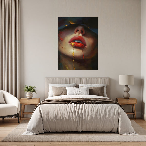 Poster Wandbild Verborgene Leidenschaft fuer Schlafzimmer grauoderbeige Hochformat