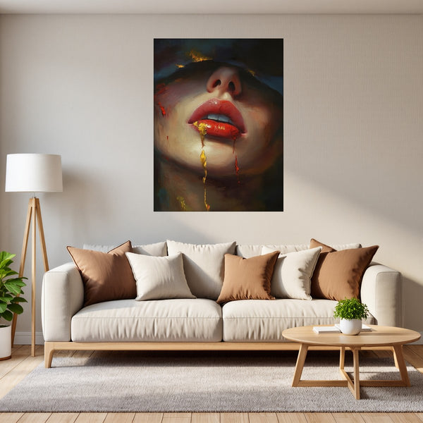 Poster Wandbild Verborgene Leidenschaft fuer Wohnzimmer grauoderbeige Hochformat