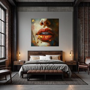 Poster Wandbild Verführerische Lippen B-00012 fuer Schlafzimmer dunkelanthrazit Quadrat