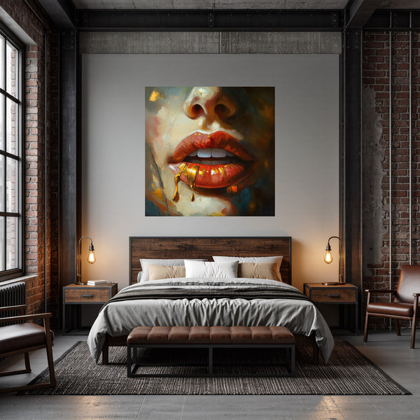 Poster Wandbild Verführerische Lippen B-00012 fuer Schlafzimmer dunkelanthrazit Quadrat