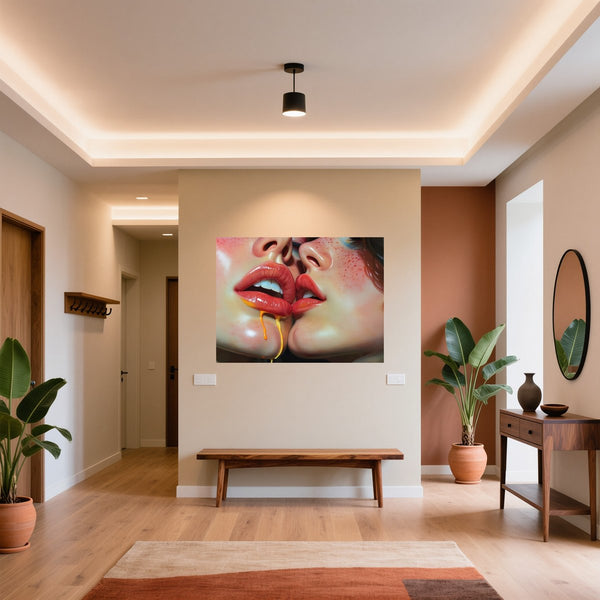 Poster Wandbild Verführerische Lippen B-00015 fuer Flur und Eingang warmeFarben Querformat
