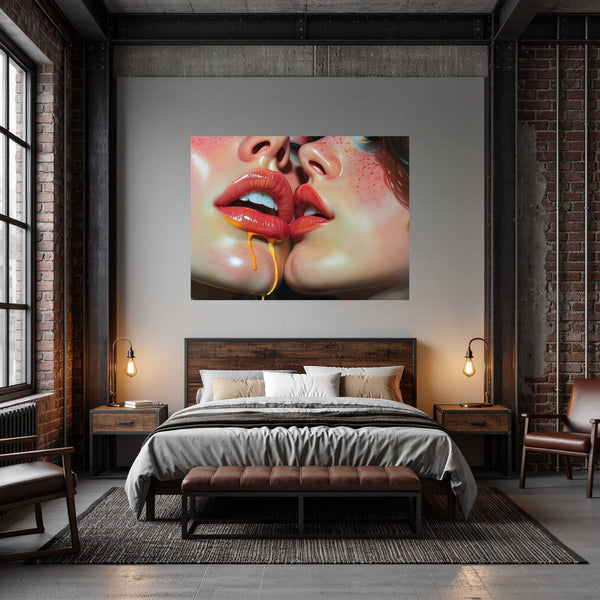 Poster Wandbild Verführerische Lippen B-00015 fuer Schlafzimmer dunkelanthrazit Querformat