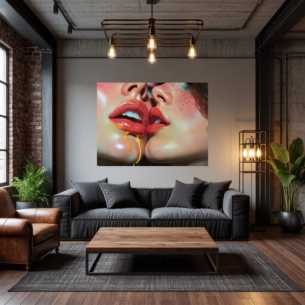 Poster Wandbild Verführerische Lippen B-00015 fuer Wohnzimmer dunkelanthrazit Querformat