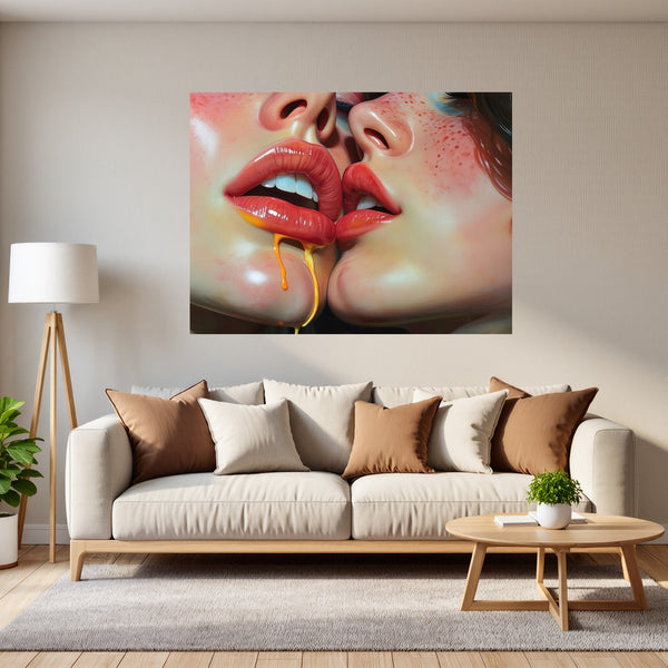 Poster Wandbild Verführerische Lippen B-00015 fuer Wohnzimmer grauoderbeige Querformat