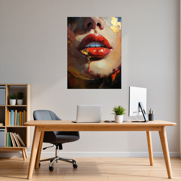 Poster Wandbild Verführerische Lippen fuer Buero und Arbeitszimmer warmeFarben Hochformat