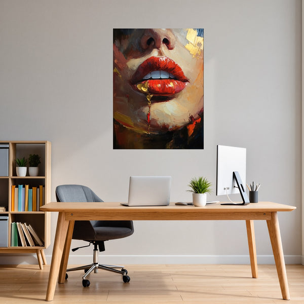 Poster Wandbild Verführerische Lippen fuer Buero und Arbeitszimmer warmeFarben Hochformat