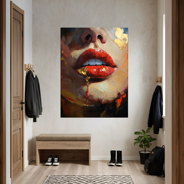 Poster Wandbild Verführerische Lippen fuer Flur und Eingang grauoderbeige Hochformat
