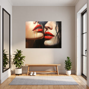 Poster Wandbild Verführerische Lippenkunst fuer Flur und Eingang grauoderbeige Querformat