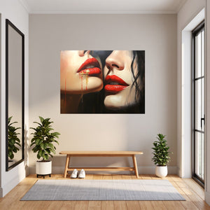 Poster Wandbild Verführerische Lippenkunst fuer Flur und Eingang grauoderbeige Querformat