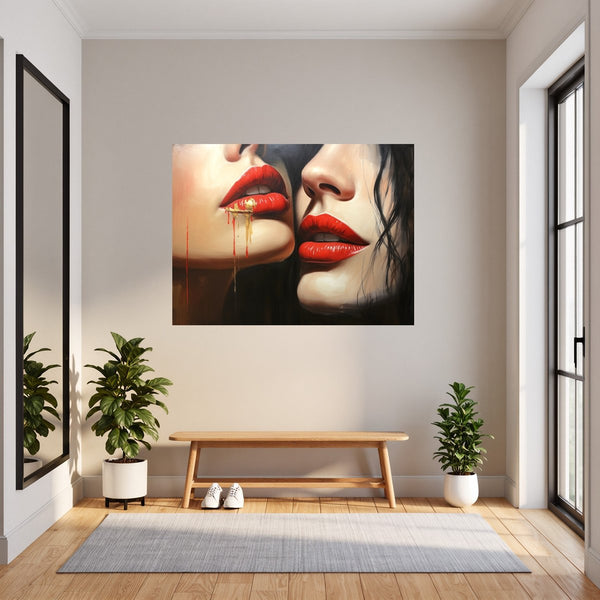 Poster Wandbild Verführerische Lippenkunst fuer Flur und Eingang grauoderbeige Querformat