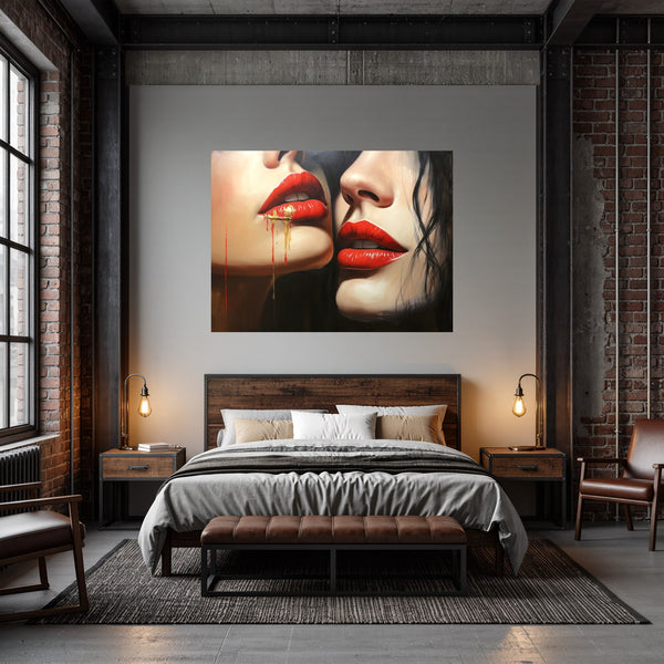 Poster Wandbild Verführerische Lippenkunst fuer Schlafzimmer dunkelanthrazit Querformat
