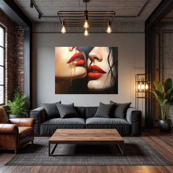 Poster Wandbild Verführerische Lippenkunst fuer Wohnzimmer dunkelanthrazit Querformat