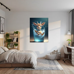 Poster Wandbild Verspielte Freude im Glas fuer Jugendzimmer grauoderbeige Hochformat
