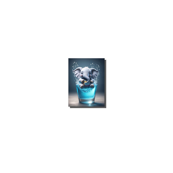 Poster Wandbild Verspielter Elefant im Glas fuer Flur und Eingang warmeFarben Hochformat