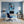 Poster Wandbild Verspielter Schimpanse im Wasser fuer Buero und Arbeitszimmer blau Hochformat