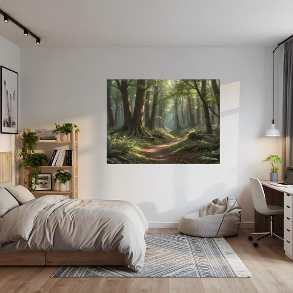 Poster Wandbild Verzauberter Waldweg B-00010 fuer Jugendzimmer gruen Querformat