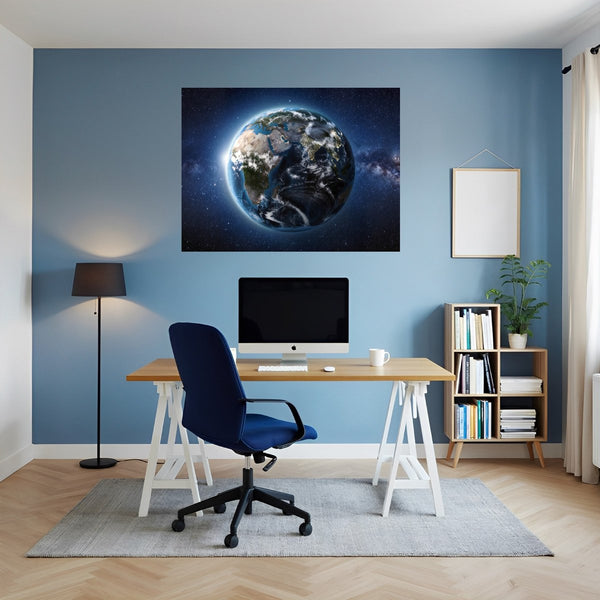 Poster Wandbild Weltall und Erde B-00027 fuer Büro- und Arbeitszimmer blau Querformat