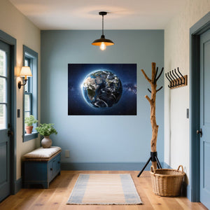 Poster Wandbild Weltall und Erde B-00027 fuer Flur und Eingang blau Querformat