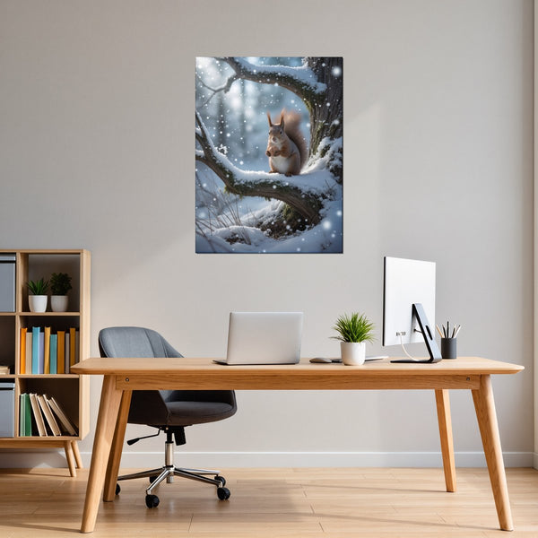Poster Wandbild Winterliche Eichhörnchenfreude fuer Buero und Arbeitszimmer dunkelanthrazit Hochformat